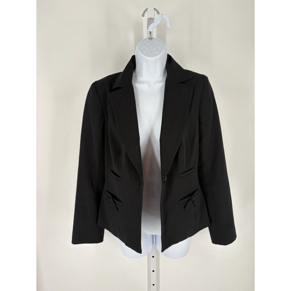 Trina Turk Black Tailored Blazer Open Front Career Jacket Designer Workwear